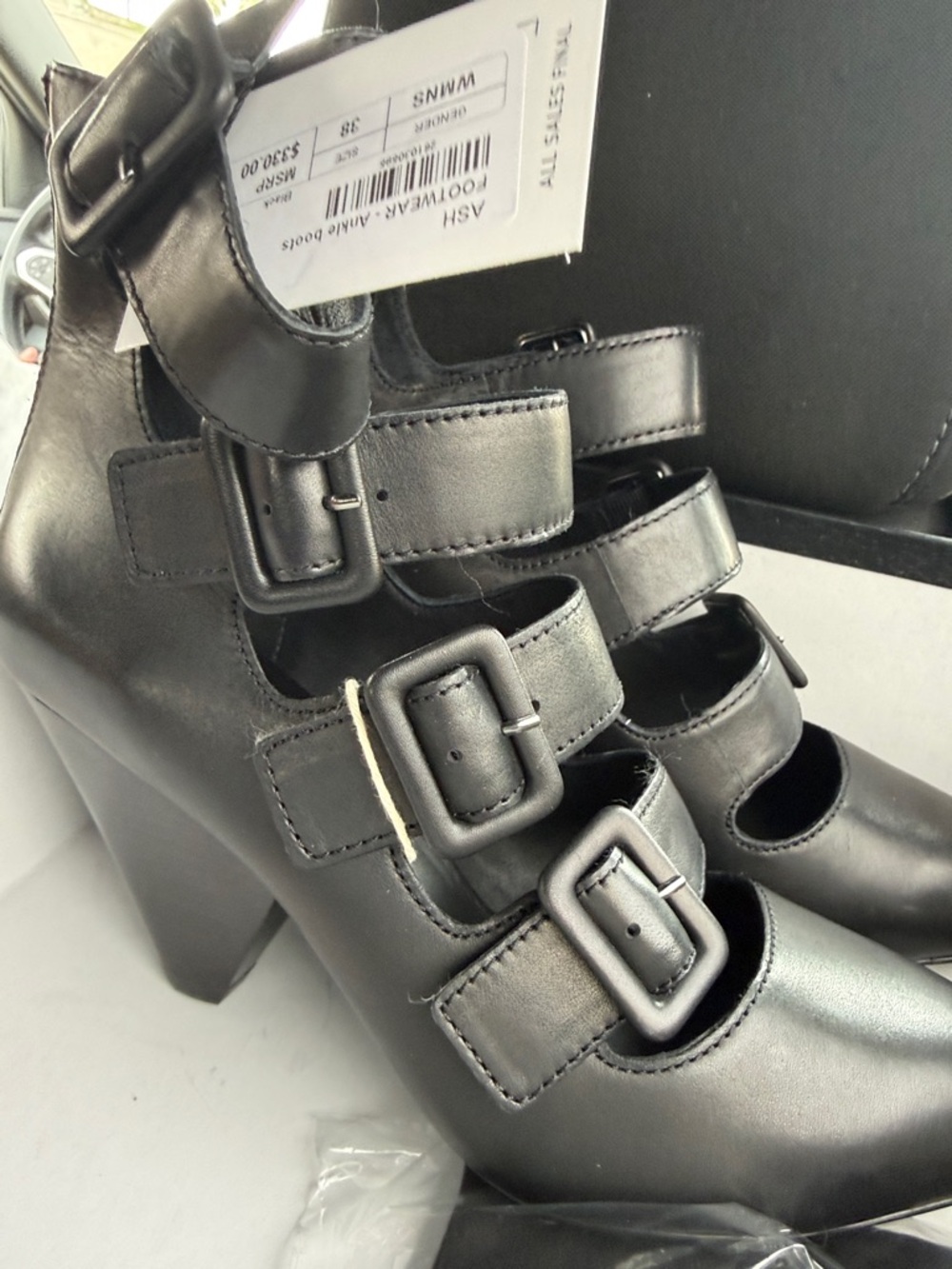 Ash Black Multi-Buckle Block Heel Mary Janes